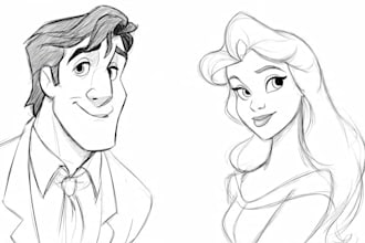 draw a disney cartoon line art style