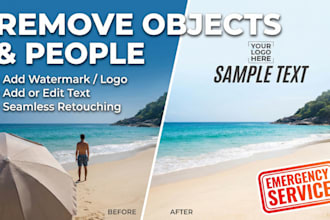 remove object, person, people from photo add watermark, logo, text to picture