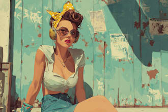 create a sexy cartoon pin up girl illustration