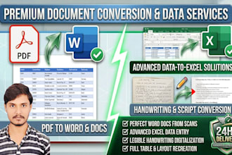 do PDF to word, handwriting to word, scan pdf to excel within 24 hours