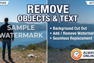 remove unwanted object, text, add watermark, image cut out, cleanup, replacement