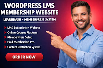 build wordpress lms membership website learndash, memberpress subscription