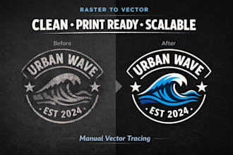 convert ai generated design into clean vector, high quality print ready design