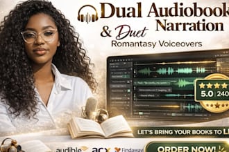 record female voice over and male audiobook narrator for romantasy dual duet