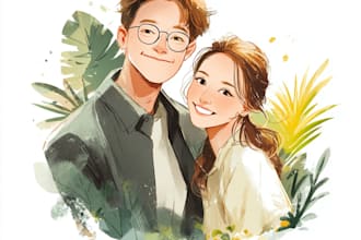 draw a cute cartoon couple portrait