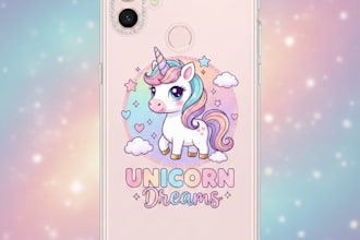do cute unicorn logo mobile case design 1 day