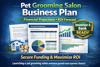 create pet grooming salon business plan with financial projections, ROI forecast