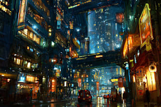 illustrate a cyberpunk futuristic city art