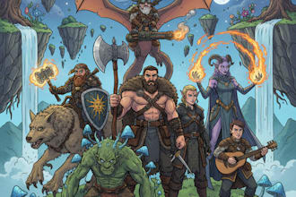 create cinematic dnd party artwork and fantasy rpg group illustrations