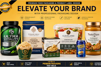 create food packaging, product label, snack, bag, can, tube and wrapper design