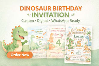 design a cute dinosaur kids birthday digital invitation