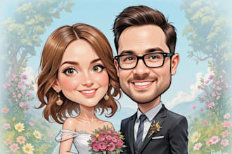 create professional caricatures for couples or wedding gift