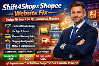design shift4shop shopee 3dcart website fix website bugs payment shipping setup