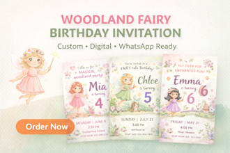 design a cute fairy kids birthday digital invitation