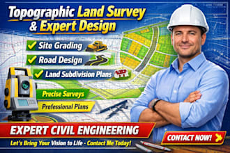 design topographic land survey, site grading, road design, land subdivision plan