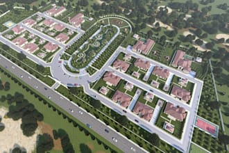 design 3d suburban housing for marketing, community development, villa rendering