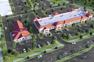 design modern retail buildings for marketing, commercial development renderings