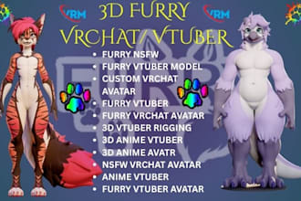 custom vrchat avatar, furry vtuber, nsfw vtuber model, 3d anime avatar, vseeface