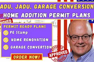 design adu jadu home addition permit plans and garage conversion for approval
