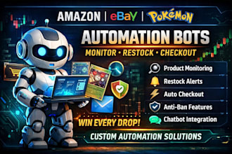 automation bot for amazon ebay pokemon monitor, checkout, restock bot, chatbot