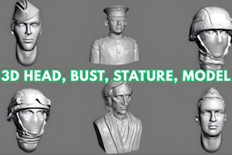 create 3d head, 3d mask sculpt, 3d printable helmet stl bust for 3d printing