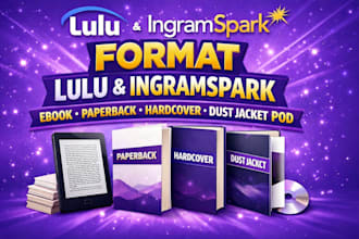 format lulu and ingramspark ebook, paperback, hardcover, dust jacket pod