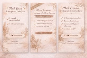 create 3 feminine bohemian instagram visuals in 24 hours