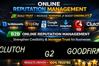 write clutch, goodfirms, g2, sortlist, designrush, and upcity online reputation