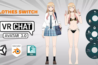 build custom vrchat model, vrc avatar clothes switch, 3d model fix rig bonelab