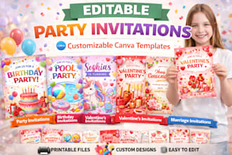 design custom digital invitation cards and editable canva templates for etsy