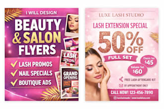 design modern beauty salon, lash, nail and small business flyers