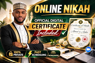 perform online nikah as a certified imam with wali, witnesses and certificate