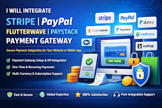 integrate stripe, paypal, flutterwave, paystack payment gateway and more