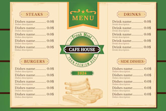 design a professional food menu for your restaurant,cafe,coffee shop,fast food