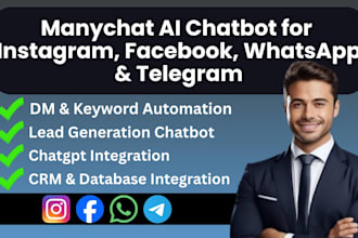create manychat ai chatbot for instagram, facebook, whatsapp and telegram