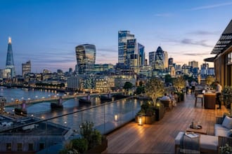 modern rooftop terrace,contemporary outdoor furniture,building elevation render