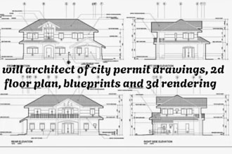 architect of city permit drawings, 2d floor plan, blueprints and 3d rendering