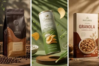design food product packaging, coffee packaging, box design, label design, snack