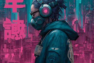 make anime style album cover or music cover art