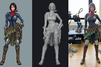 convert 2d sketch image to 3d model sculpt anime figure and stl for 3d printing