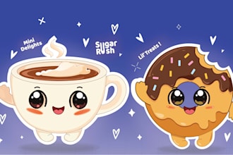 create cute kawaii food mascot characters for stickers