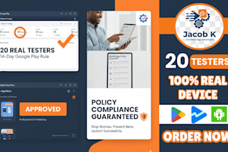 provide 12 to 20 testers and professional publishing for playstore and ios