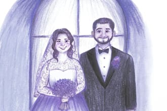 create a couple portrait wedding portrait illustration