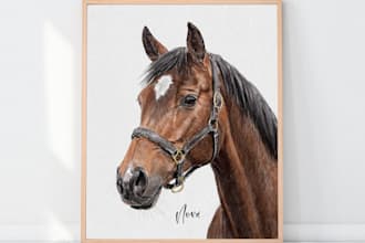 do a color drawing horse portrait of your photo