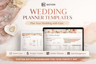 design notion template for wedding planning, guest lists, budget, vendor tracker