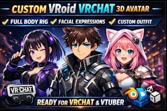 create vroid vrchat 3d avatar with full body rig face expression and outfit