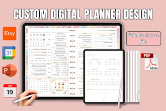 design etsy digital planner, etsy digital product, hyperlinked journal planner