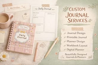 design digital journal, daily planner, printable planners and journals