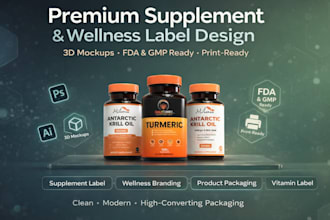 design premium supplement  wellness and product label with 3d mockups