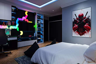 design gaming room setup, streaming room, study room, music studio, rgb lighting